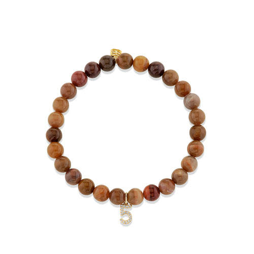Gold & Diamond Pave Number 5 on Petrified Wood