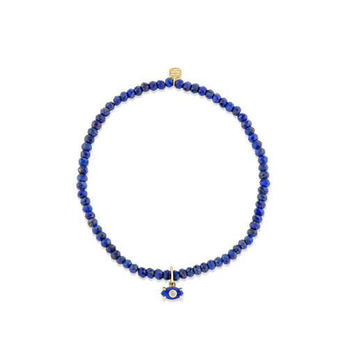 Gold & Diamond Tiny Carved Lapis Bezel Protective Eye on Lapis