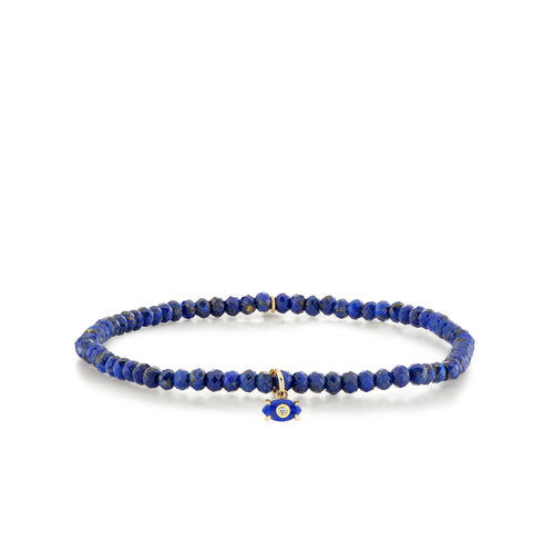 Gold & Diamond Tiny Carved Lapis Bezel Protective Eye on Lapis