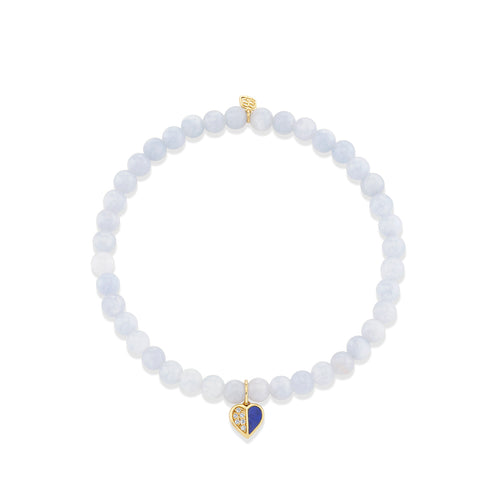 Gold & Diamond Lapis Inlay Baby Pave Heart on Aquamarine