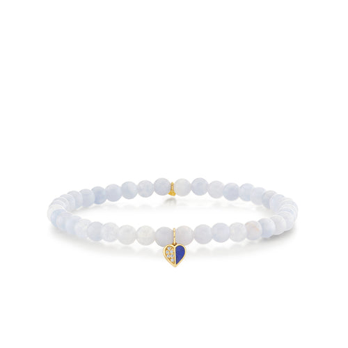Gold & Diamond Lapis Inlay Baby Pave Heart on Aquamarine