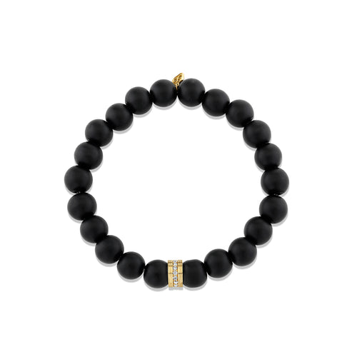 Gold & Diamond 8mm Fluted Pave Rondelle on Matte Onyx