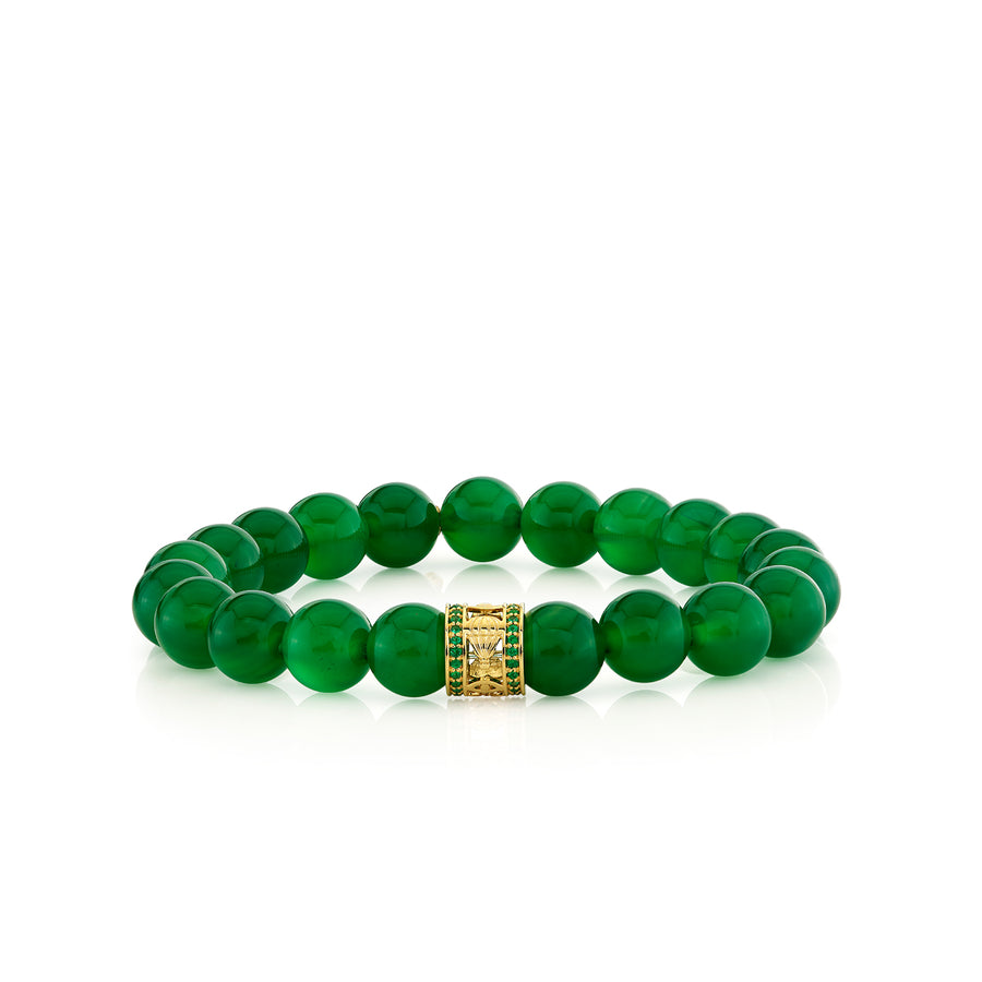 Gold & Emerald Wicked Icon Rondelle on Green Onyx - Sydney Evan Fine Jewelry