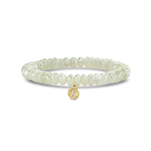 Gold & Diamond Onion Charm on AB Prehnite