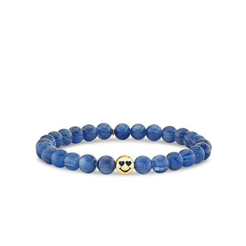 Gold & Lapis Inlay Icon Bead Happy Face on Kyanite