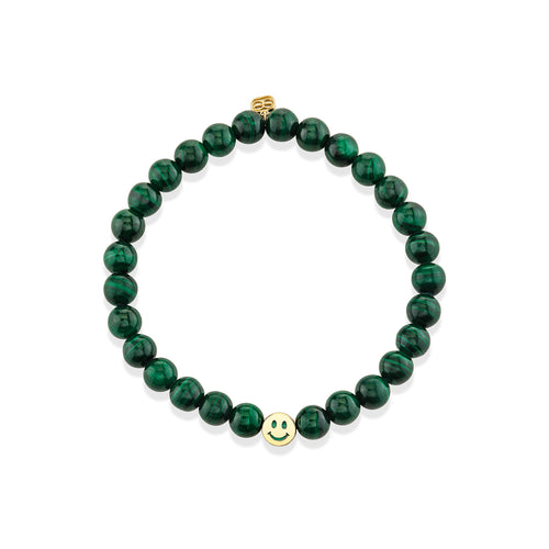 Gold & Turquoise Inlay Icon Bead Happy Face on Malachite