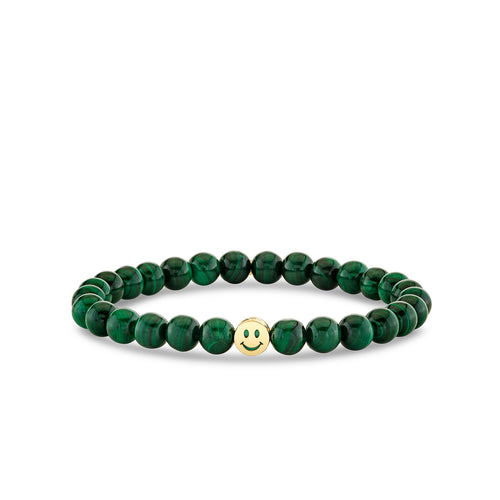 Gold & Turquoise Inlay Icon Bead Happy Face on Malachite