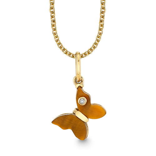 Gold & Diamond Carved Tiger Eye Butterfly Charm