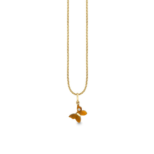 Gold & Diamond Carved Tiger Eye Butterfly Charm