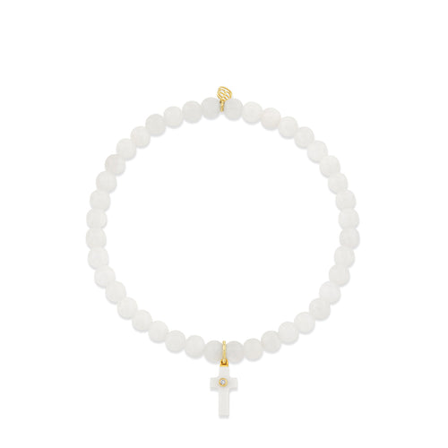 Gold & Diamond Carved White Onyx Cross on Moonstone