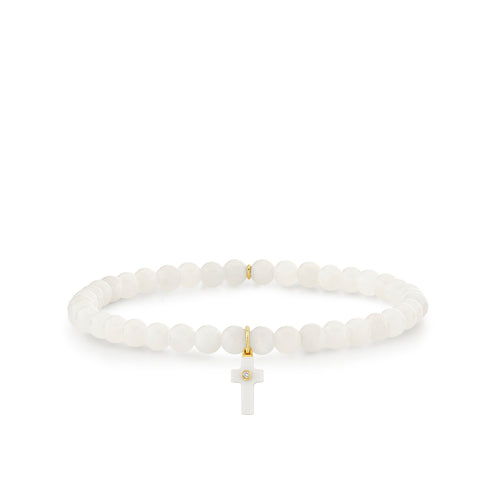 Gold & Diamond Carved White Onyx Cross on Moonstone