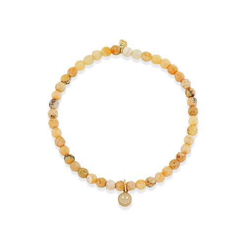 Gold Mini Enamel Happy Face Charm African Opal Beaded Bracelet