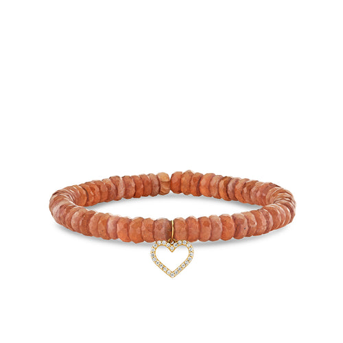 Gold & Diamond Open Heart on Chocolate Moonstone Heishi