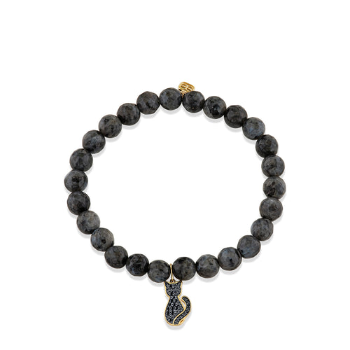 Gold & Diamond Black Cat on Moonstone