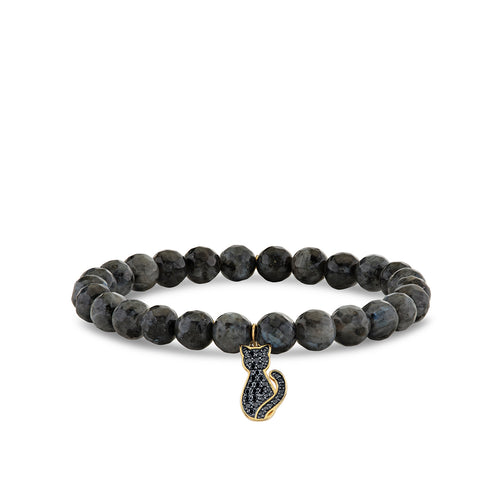 Gold & Diamond Black Cat on Moonstone
