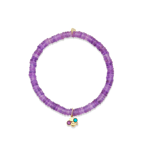 Gold & Diamond Gemstone Happy Face Heart Iconography Cluster on Amethyst
