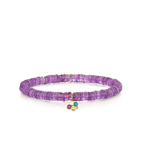Gold & Diamond Gemstone Happy Face Heart Iconography Cluster on Amethyst