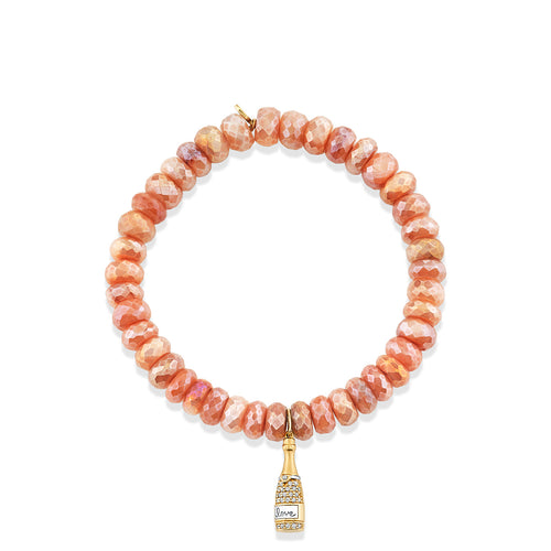 Gold & Diamond Champagne Bottle Charm Mystic Brown Moonstone Beaded Bracelet