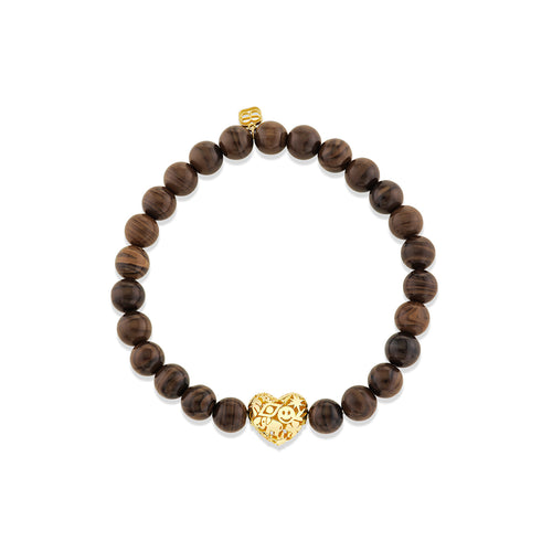Pure Gold Puffy Icon Wallpaper Heart Bead on Brown Zebra Jasper