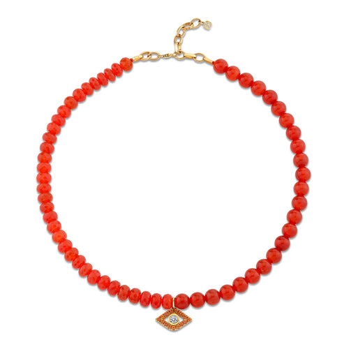 Gold & Diamond Orange Sapphire XL Protective Eye Carnelian Necklace