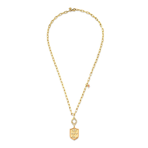 Gold & Diamond Love Script Crest Groovy Protective Eye Necklace