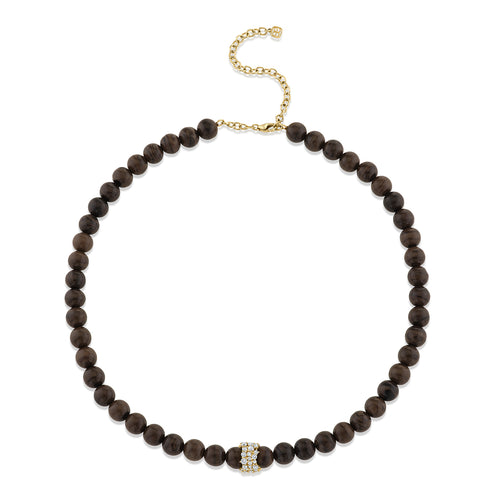 Gold & Diamond Cocktail Rondelles on Ebony Beaded Necklace