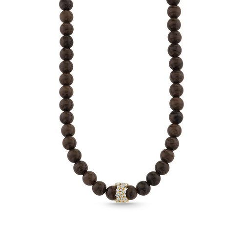 Gold & Diamond Cocktail Rondelles on Ebony Beaded Necklace