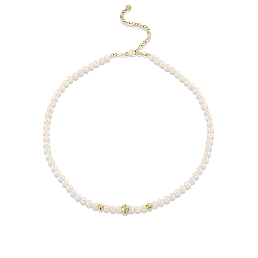 Evan Link Shop Sydney Evan 14k Gold & Diamond Tri Link Rondelles on Pearls Necklace