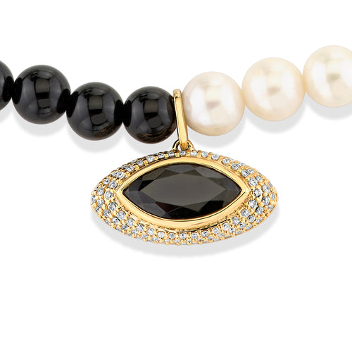Gold & Diamond Pave Marquise Eye Pendant on Split Bead Necklace