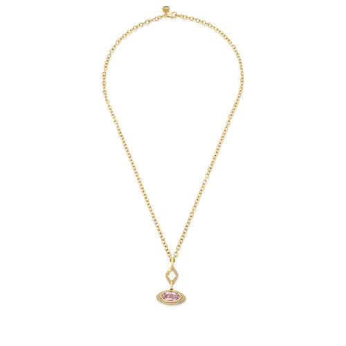 Gold & Diamond Lavender Topaz Faceted Marquise Eye Stone Pave Charm Combo Necklace