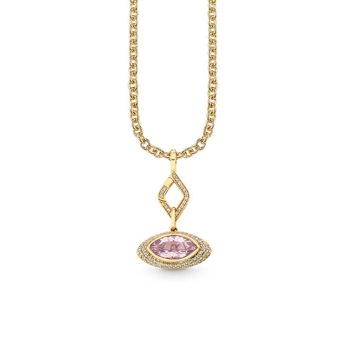 Gold & Diamond Lavender Topaz Faceted Marquise Eye Stone Pave Charm Combo Necklace