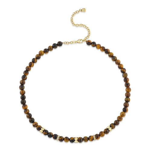 Gold & Diamond Multi Rondelle on Tiger's Eye Beaded Necklace