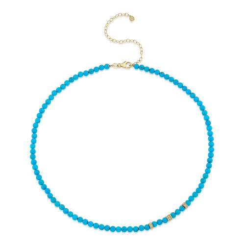 Gold & Diamond Multi Rondelle on Turquoise Beaded Necklace