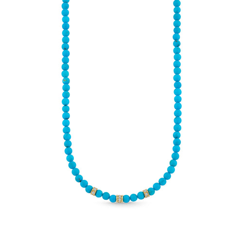 Gold & Diamond Multi Rondelle on Turquoise Beaded Necklace