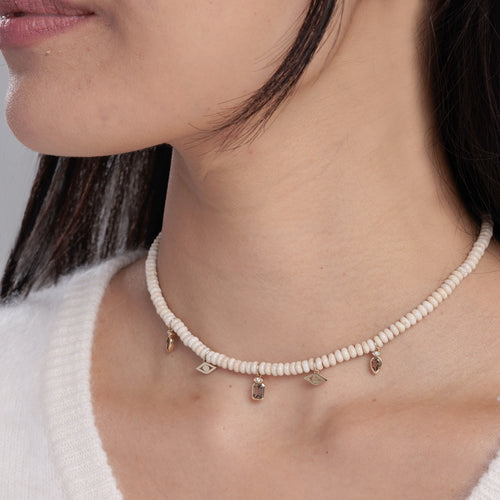 Gold & Diamond Smokey Quartz Bezel on Cream Jasper Choker