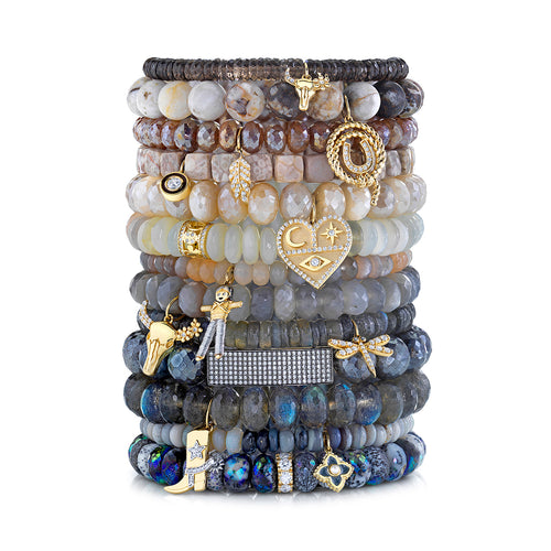 Gold & Diamond Rondelle on AB Dendrite Opal