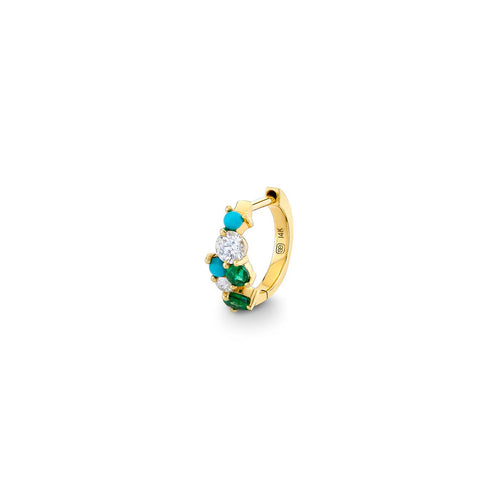 Gold, Emerald & Turquoise Cocktail Huggie Hoop