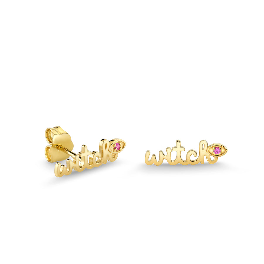 Gold & Emerald Wicked Witch Script Stud - Sydney Evan Fine Jewelry