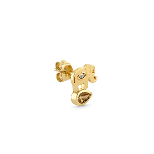 Gold & Diamond Elephant Pear Cut Quartz Stud