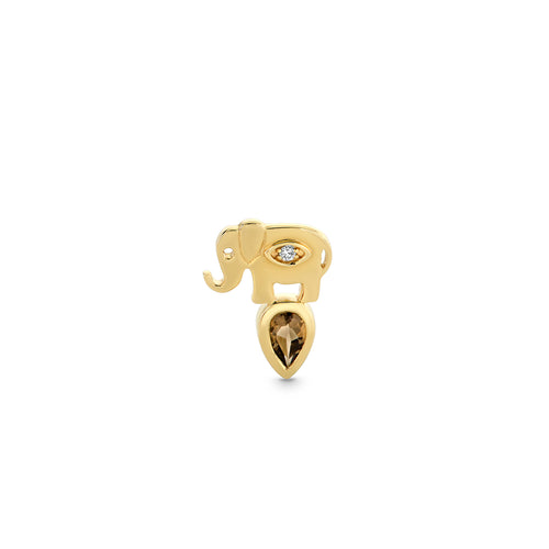 Gold & Diamond Elephant Pear Cut Quartz Stud