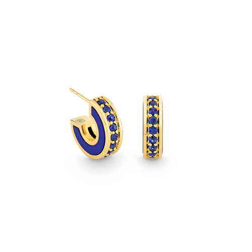 Gold & Lapis Stone Inlay Pave Hoop