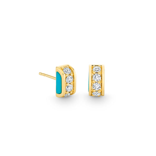 Gold & Diamond Turquoise Stone Inlay Pave Stud