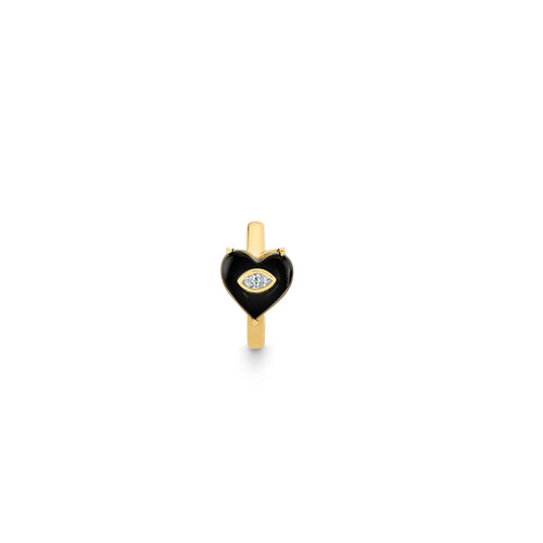 Gold & Diamond Tiny Carved Onyx Marquise Bezel Heart Huggie