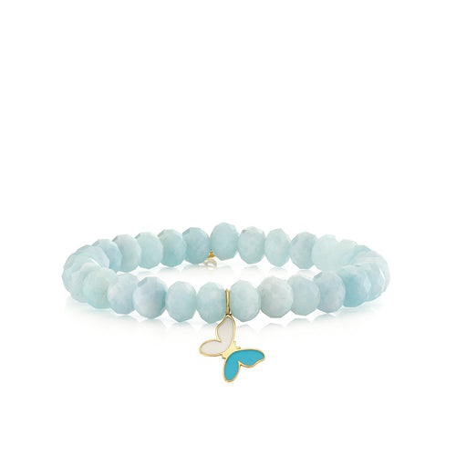 Gold & Enamel Butterfly on Aquamarine