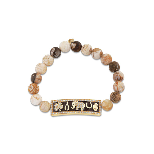 Gold & Diamond Enamel Luck Tableau on Wooden Opal