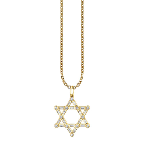 Gold & Diamond Baguette and Round Bezel Star of David Charm
