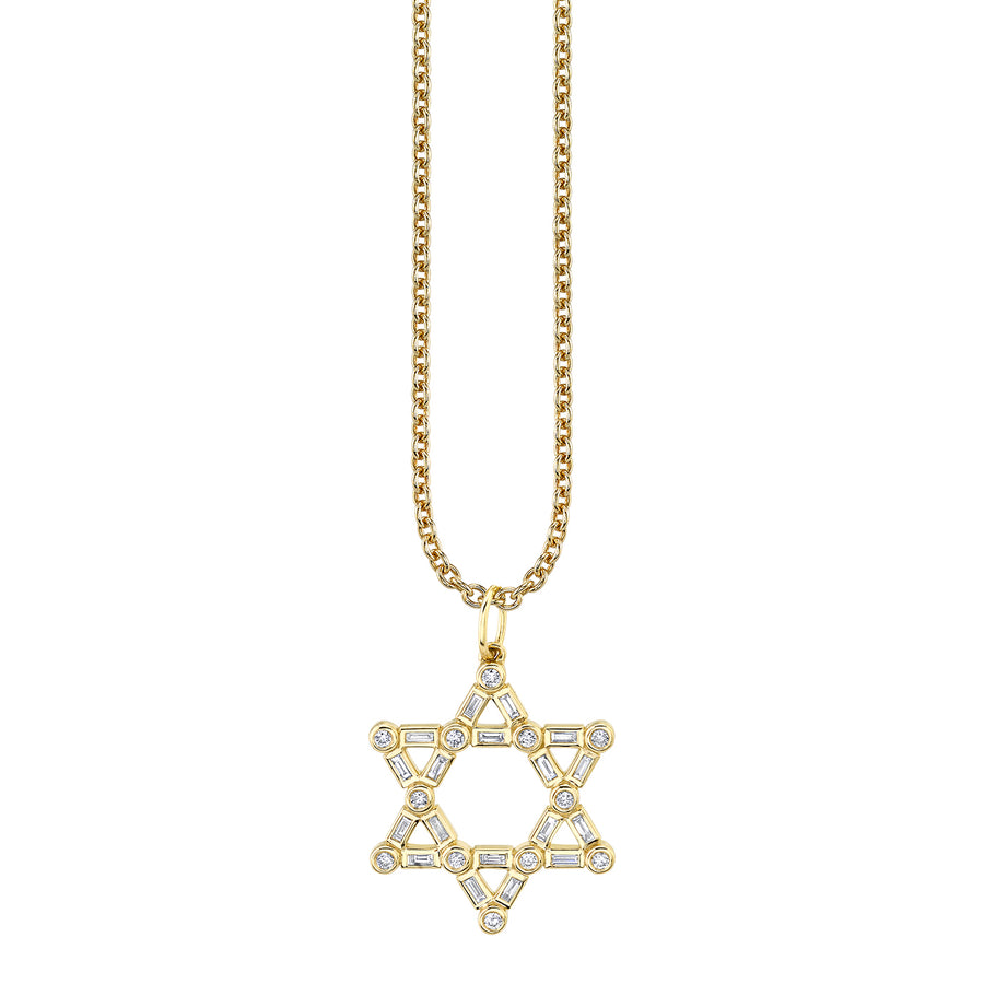 Gold & Diamond Baguette and Round Bezel Star of David Charm - Sydney Evan Fine Jewelry