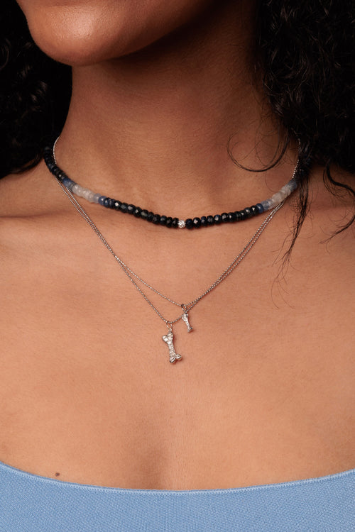 White Gold & Diamond Ball Sapphire Necklace