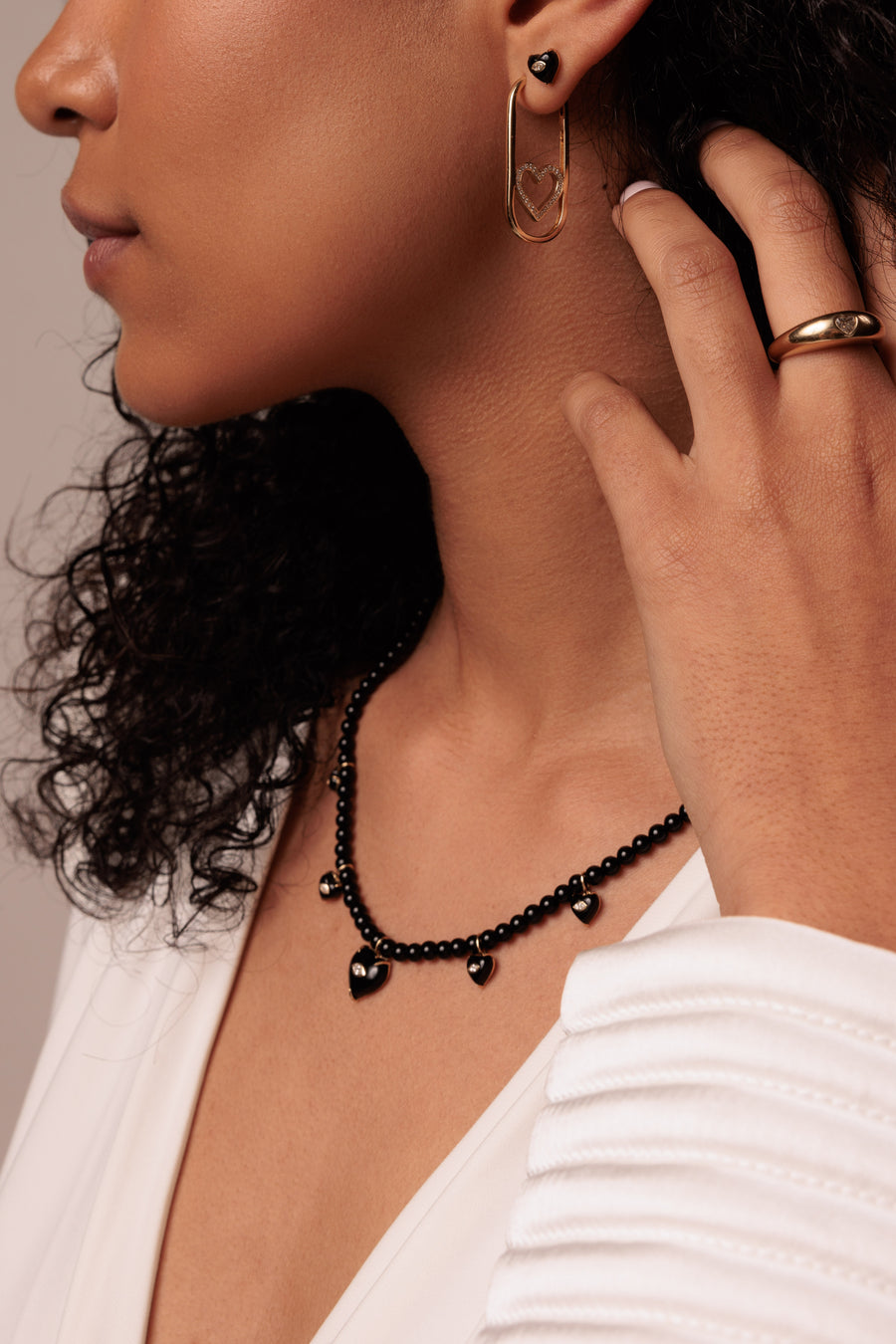 Gold & Diamond Carved Stone Heart Onyx Necklace - Sydney Evan Fine Jewelry