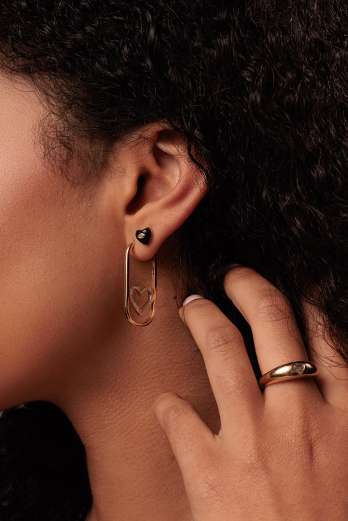 Gold & Pave Diamond Open Heart Long Hoops